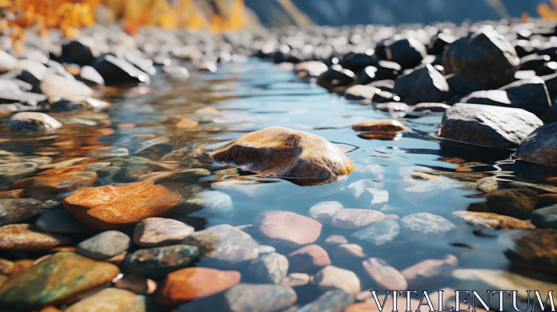 Autumn River Rocks - A Study in Octane Render AI Image
