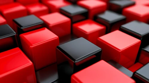 Abstract Cubes Composition in Red and Black