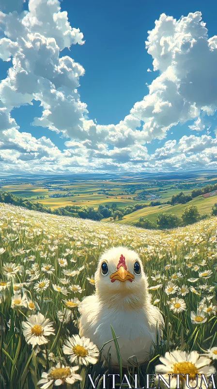 Countryside Chick among Daisies AI Image