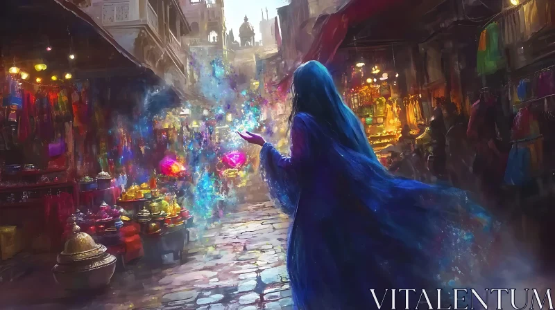 Woman with Magic in City Market AI Image