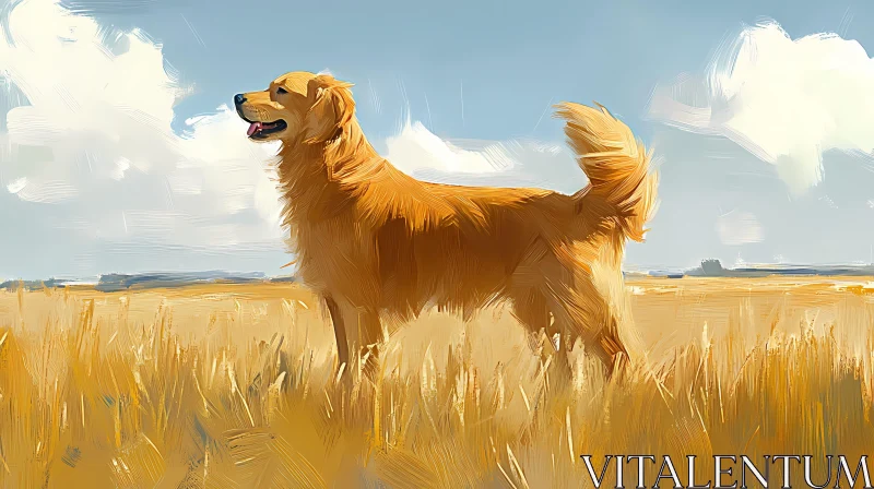 AI ART Golden Retriever in a Field