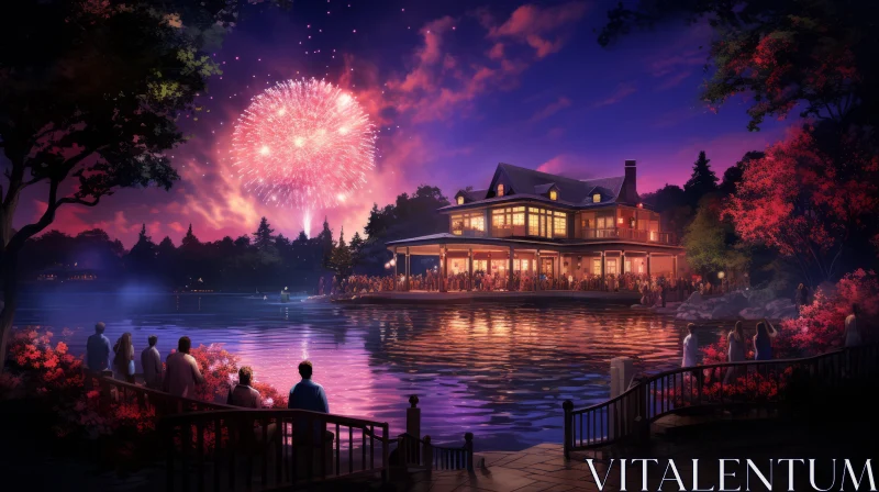 Captivating Fireworks Display over a Serene Lake | Concept Art AI Image