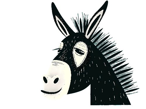 Cartoon Donkey Face with a Smug Expression - Animal Portrait