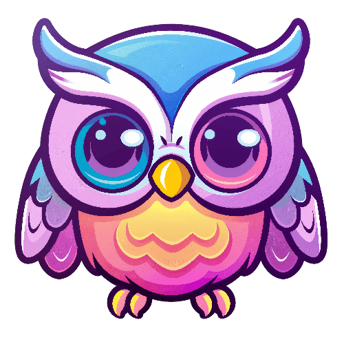 Charming Cartoon Owl Illustration with Colorful Feathers POD Design