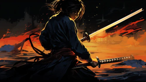 Female Samurai with Swords Illustration