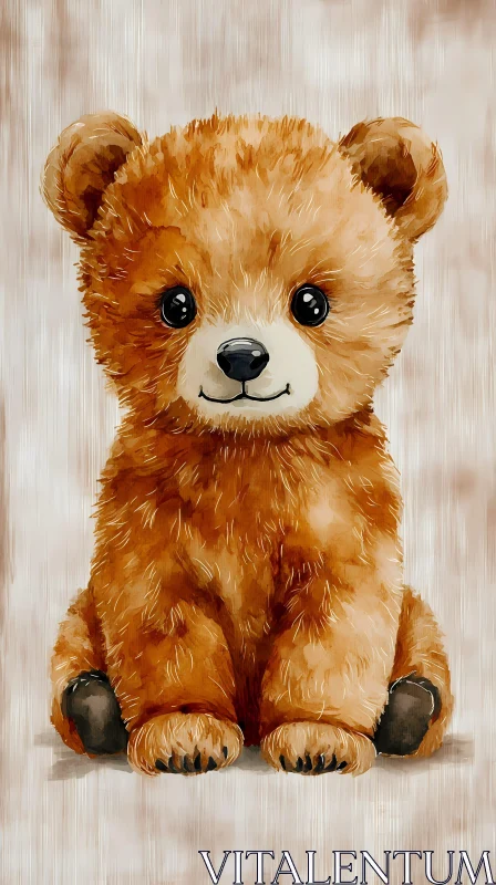 Cute Fluffy Brown Bear Art AI Image