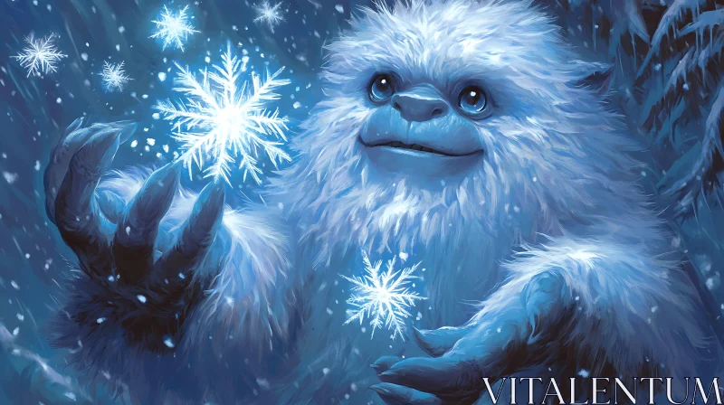 AI ART Snowflake Cradling Yeti Character Design