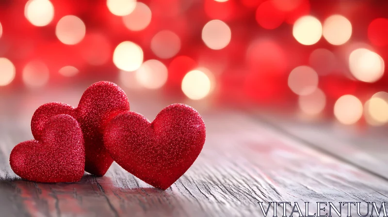 Hearts on Wood with Bokeh Lights AI Image