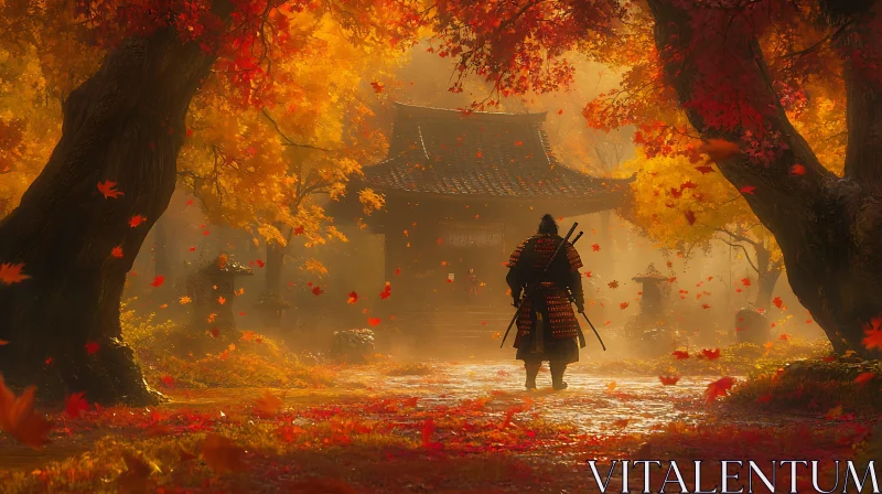 AI ART Samurai in Autumnal Temple Garden