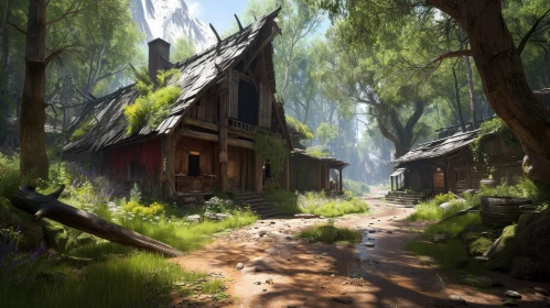 Enchanting Digital Painting of a Village in a Forest