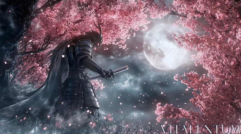 AI ART Warrior in the Cherry Blossom Garden