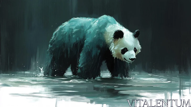 Wildlife Art: Panda in the Stream AI Image