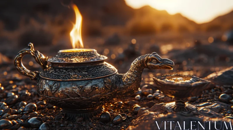 Golden Lamp on Rocks - A Mesmerizing 3D Rendering AI Image