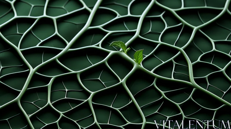 Intricate Green Plant within Algae Leaf AI Image