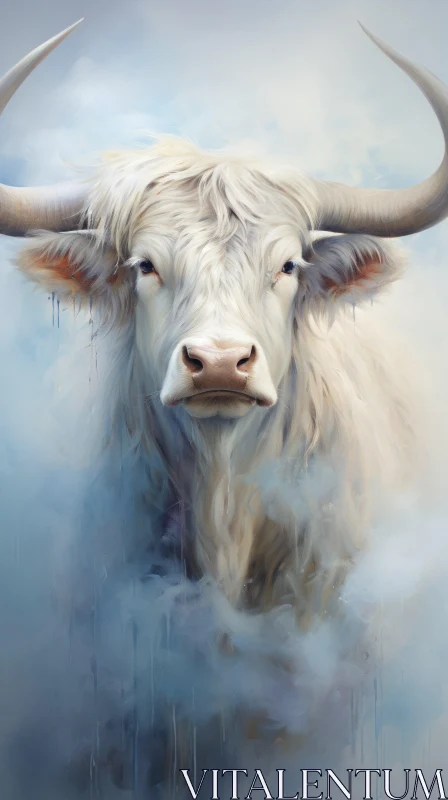 Majestic Bull Amidst Clouds in Digital Painting AI Image