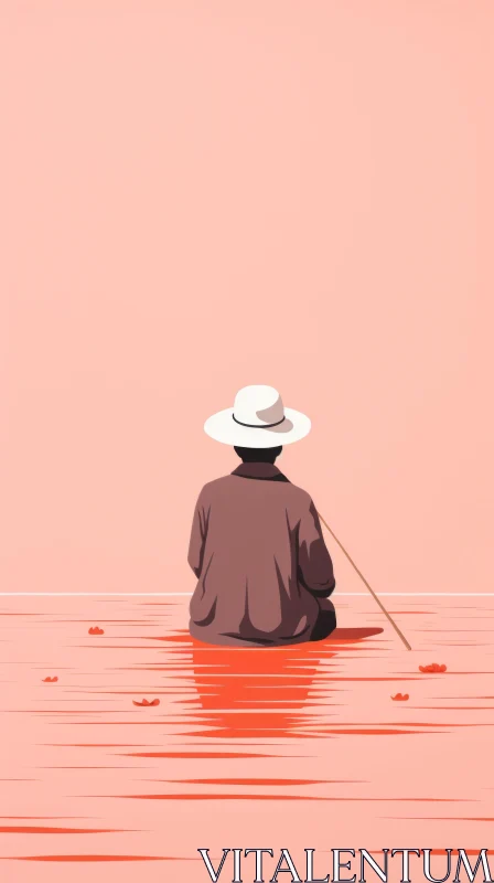 Peaceful Fishing in Water | Nostalgic Minimalism | Art of Burma AI Image