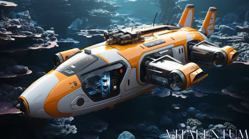 Spaceship in Space Near Coral Reef - Traincore Style Artwork AI Image