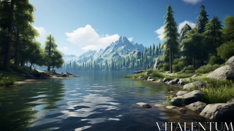 Sublime Wilderness: Lake and Mountain Landscape AI Image