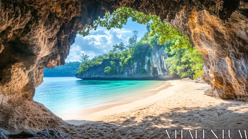 AI ART Tropical Cave Overlooking a Pristine Beach