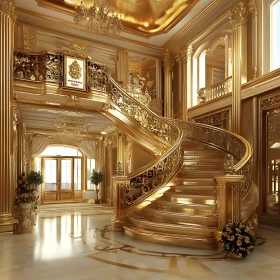 Opulent Golden Staircase with Grand Interior Design