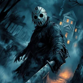 Eerie Masked Character with Blade