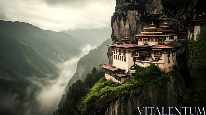 AI ART Bhutan Monastery on Cliff Edge