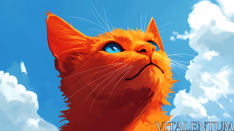 Orange Cat with Blue Eyes and Clouds AI Image