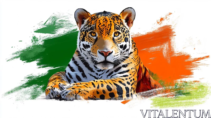 Artistic Jaguar Illustration with Colorful Touches AI Image