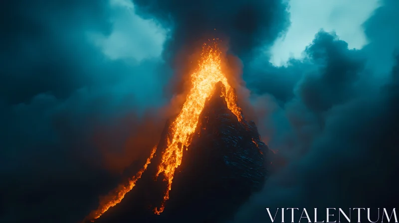 Dramatic Volcano Eruption with Molten Lava AI Image