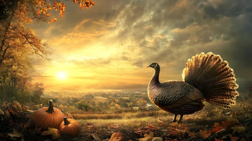 Autumnal Turkey and Pumpkin Still Life