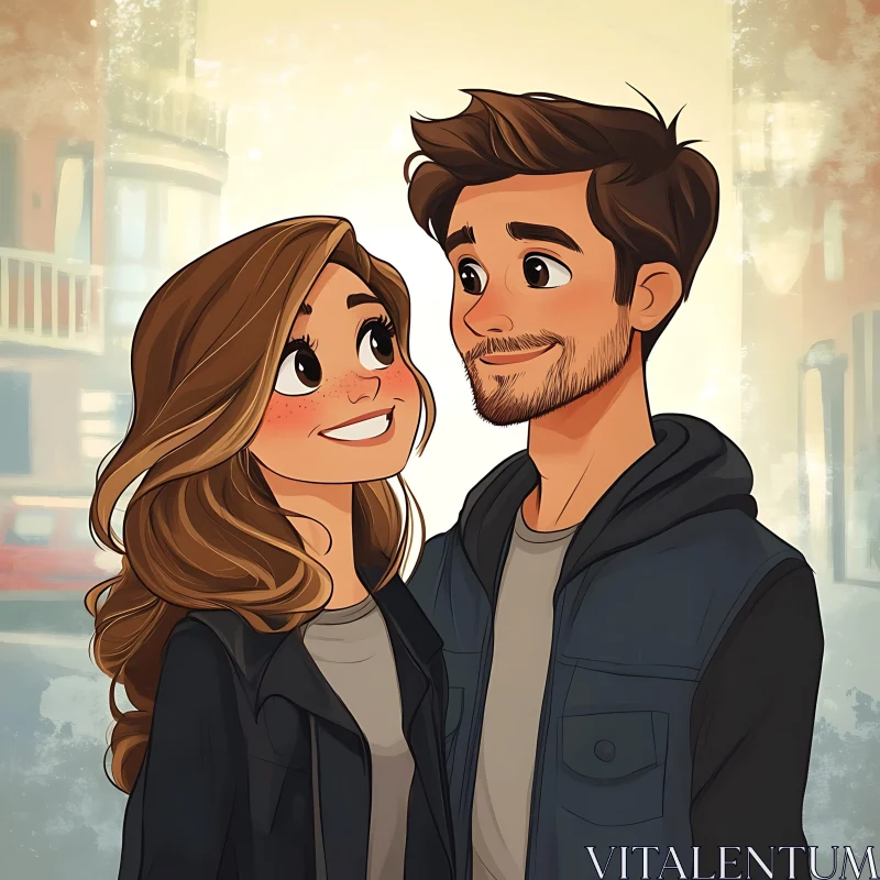 AI ART Affectionate Cartoon Couple Art