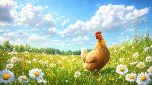 Pastoral Chicken Amidst Daisies