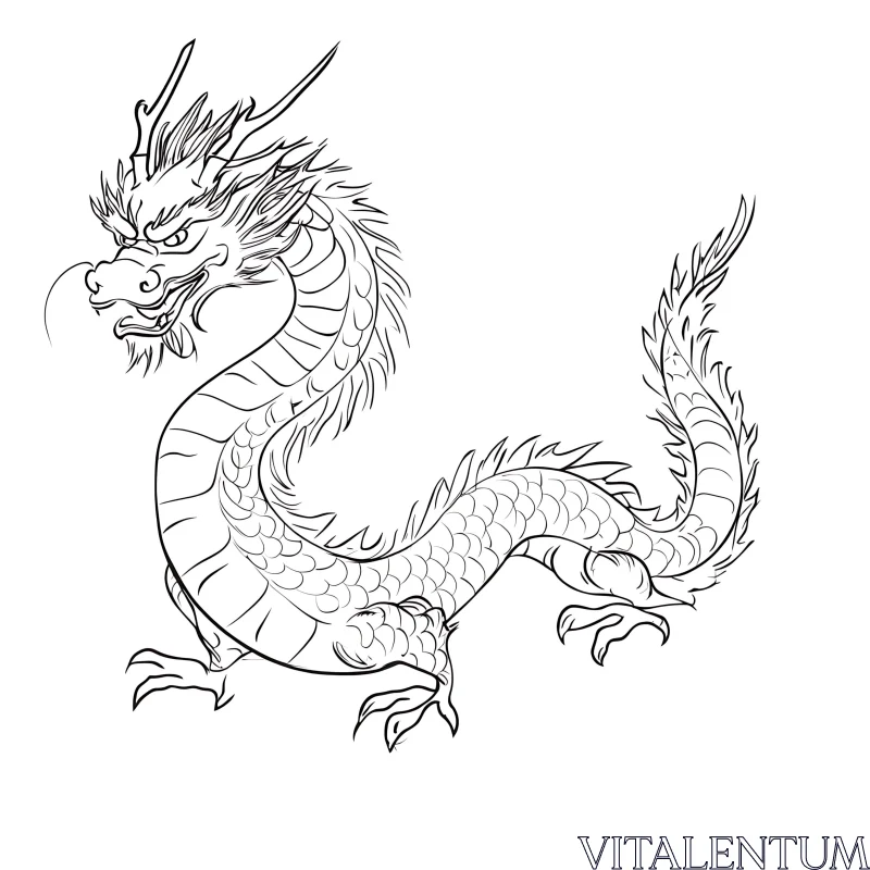 Elegant Dragon Line Drawing Illustration AI Image