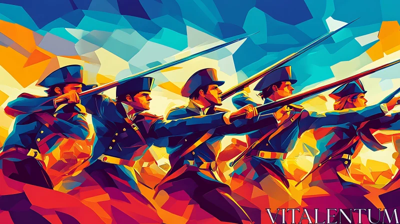 Patriotic Soldiers in Abstract Art AI Image