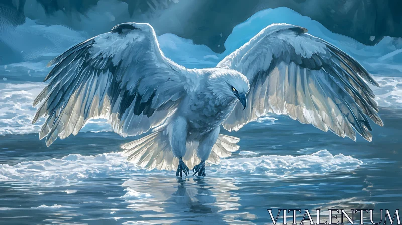 White Eagle Spreading Wings on Ice AI Image