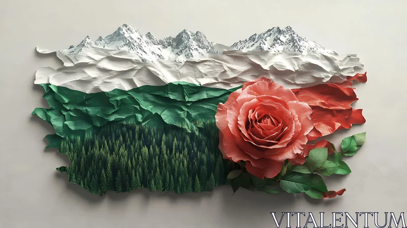 Floral Mountain Flag Composition AI Image