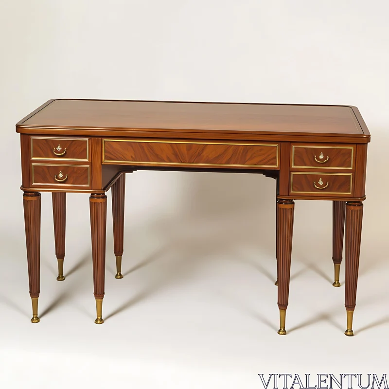 AI ART Classic Wooden Desk with Intricate Gold Detailing