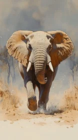 Elephant Charging Through Wilderness