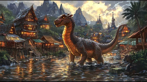 Dragon in a riverside village