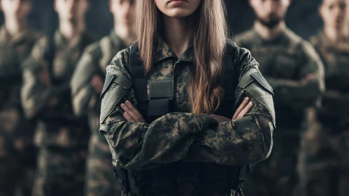 Strong Female Soldier Standing Firm