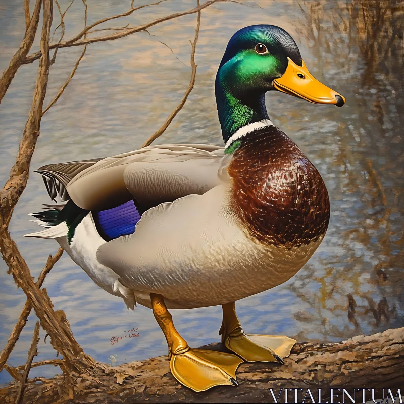 Duck on a Branch AI Image