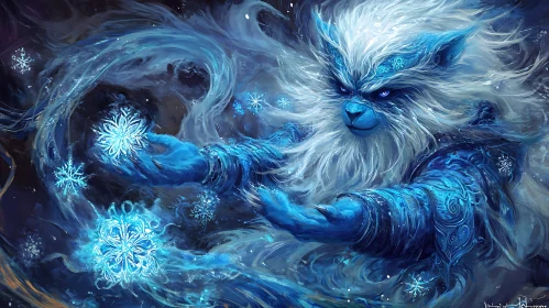 Icy Fantasy Creature with Snowflakes