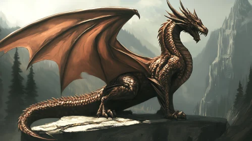 Fantasy Dragon on Mountain Peak