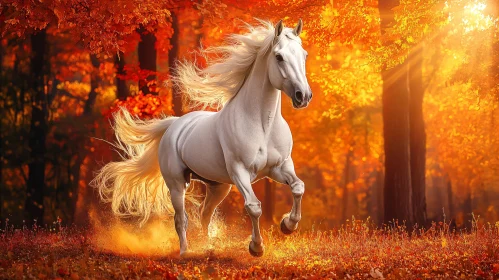 Elegant Horse in Autumnal Forest