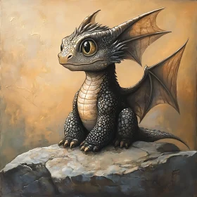 Whimsical Dragon on Stone Ledge