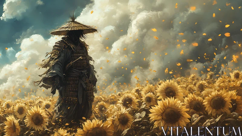 AI ART Warrior Among Sunflowers