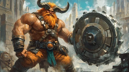 Steampunk Minotaur Warrior Illustration