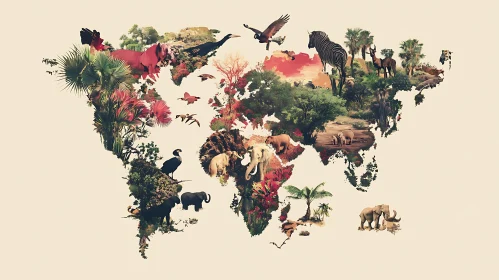 Global Fauna and Flora Collage Map