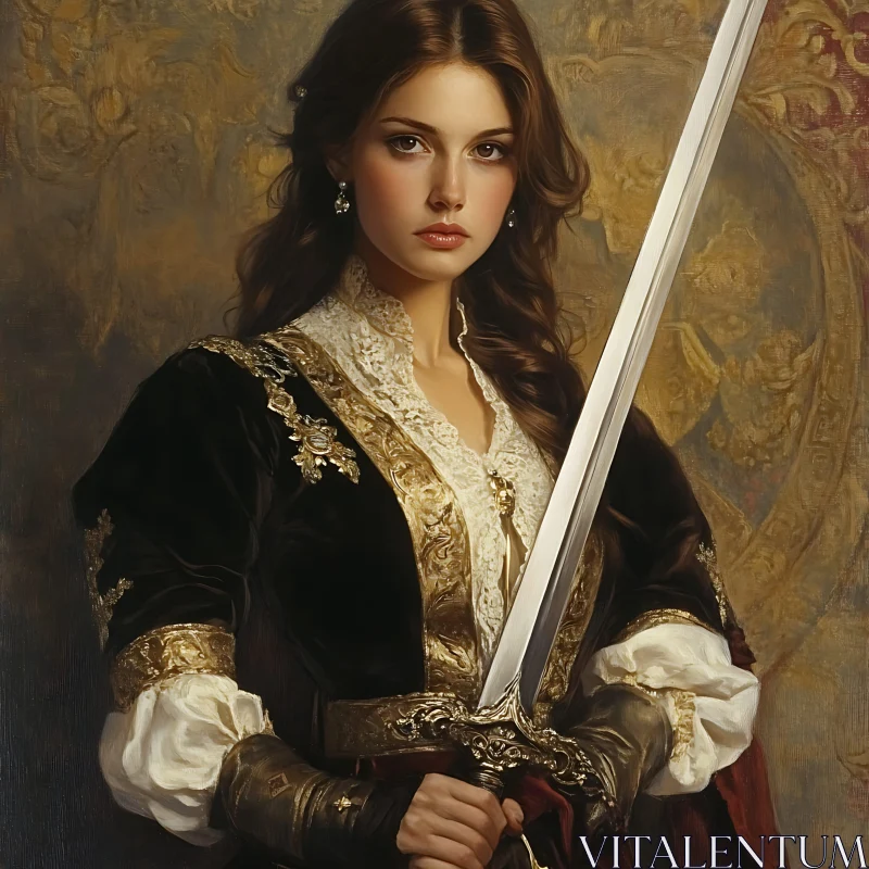 AI ART Portrait of Woman Holding Sword