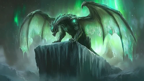 Emerald Dragon on Ice Peak Fantasy Art
